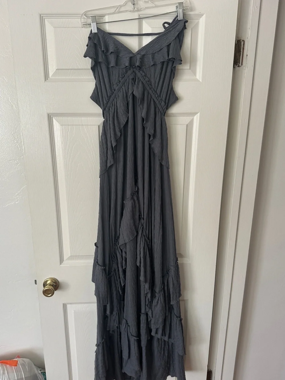 Free People Santa Luz Ruffle Maxi Dress - Grey - NWOT - Picture 1 of 5